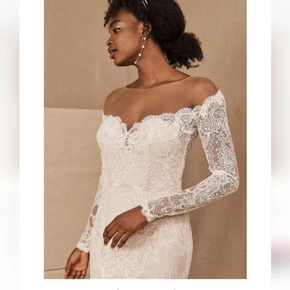 NWT Anthropologie BHLDN Watters Ula Blush lace sheet back wedding gown Sz 2 - Picture 3 of 16